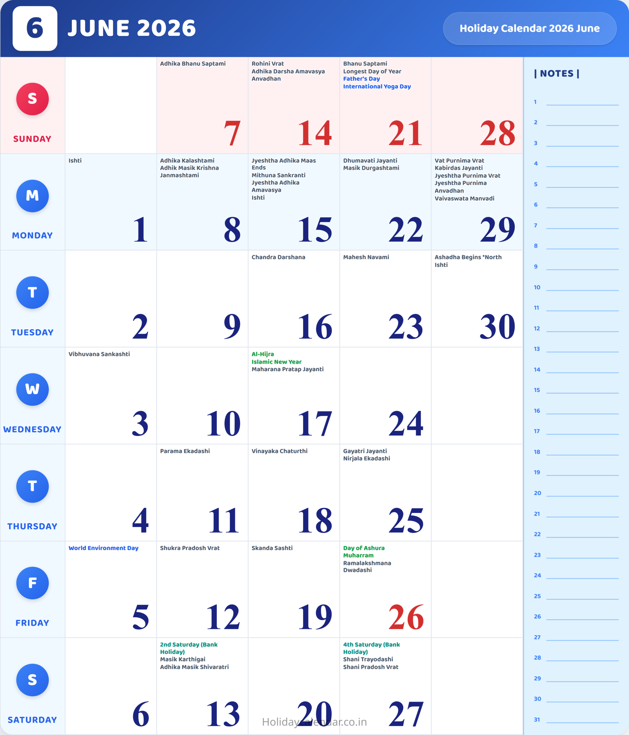 June 2026 Calendar With Holidays