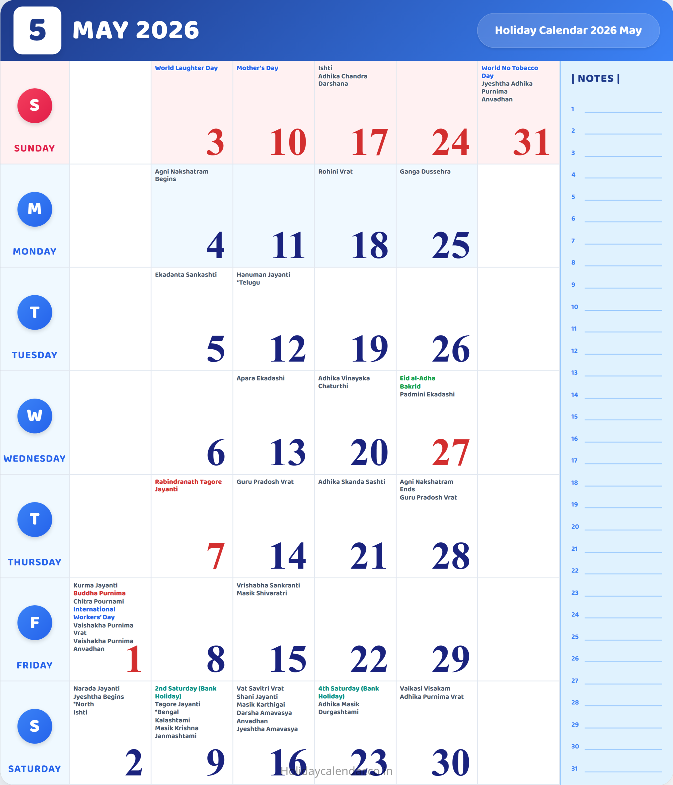May 2026 Calendar With Holidays
